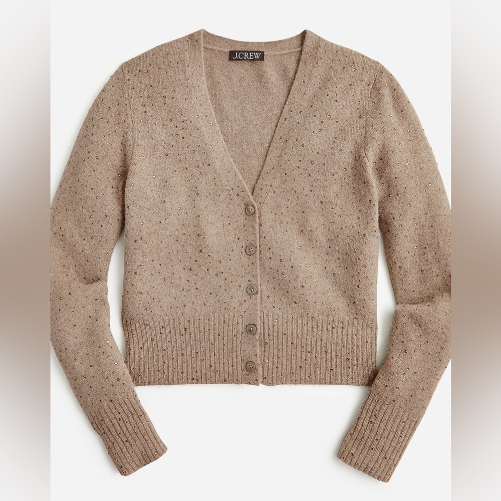 J.CREW Supersoft Yarn Crystal Cardigan Sweater Large Taupe Brown Alpaca Wool L